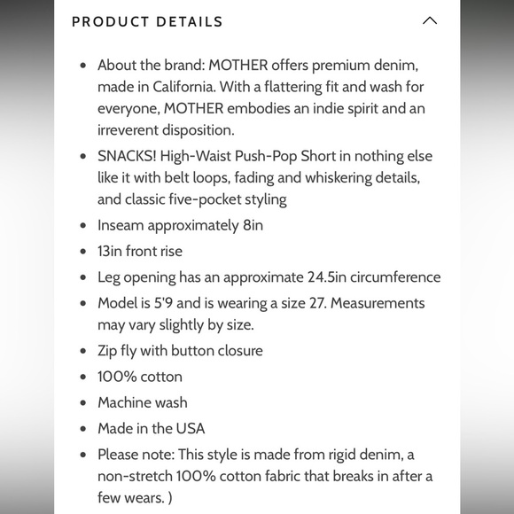 MOTHER Snacks High-Waist Push-Pop Shorts Size 28 NWT - Picture 4 of 12